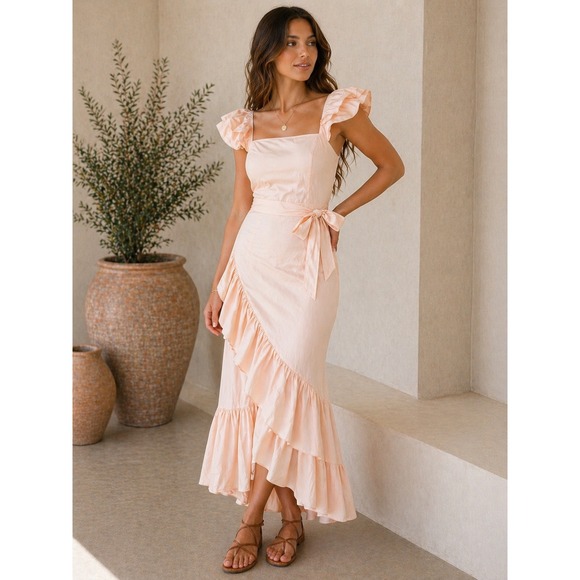 ANTONIO MELANI Dresses & Skirts - Antonio Melani Lori Sateen Dress Light Pink Ruffle Midi  Womens Size 2 NWT